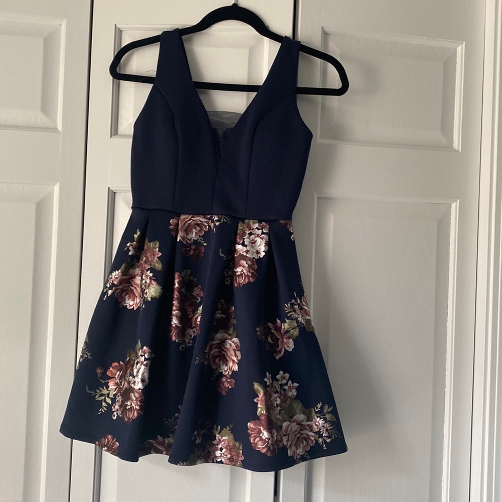 Navy and Floral Flare Dress
